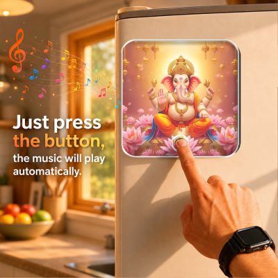Lord Ganesha Musical Fridge Magnet Rechargeable Music Player Refrigerator Magnet | Ganesh Mantra Music Player for Home & Pooja Room Decor Positive Vibes